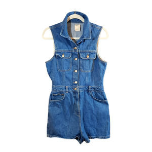 ASOS Sleeveless Button-front Medium Wash Denim Romper Summer Casual Women's US 8
